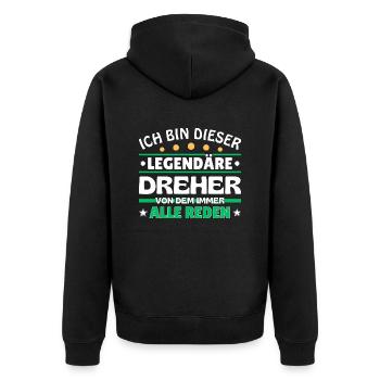 Ich bin dieser legendäre Dreher - Unisex Premium Bio Zip Hoodie - Schwarz - Hinten - Nico (187cm)