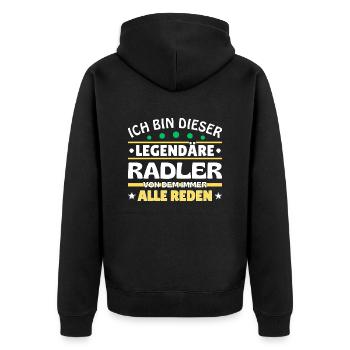 Ich bin dieser legendäre Radler - Unisex Premium Bio Zip Hoodie - Schwarz - Hinten - Nico (187cm)