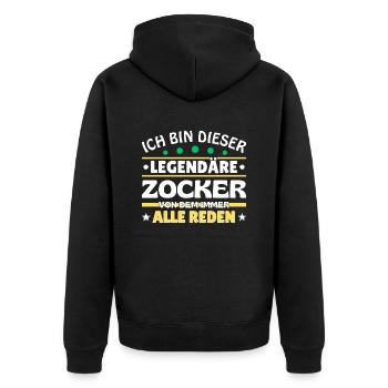 Ich bin dieser legendäre Zocker - Unisex Premium Bio Zip Hoodie - Schwarz - Hinten - Nico (187cm)
