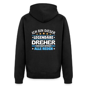 Ich bin dieser legendäre Dreher - Unisex Premium Bio Zip Hoodie - Schwarz - Hinten - Nico (187cm)