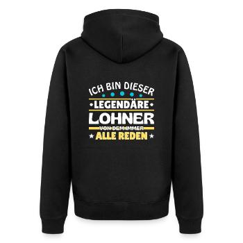 Ich bin dieser legendäre Lohner - Unisex Premium Bio Zip Hoodie - Schwarz - Hinten - Nico (187cm)