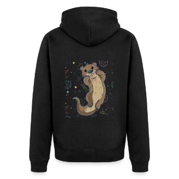 Otter Space - Weltraum Otter Geschenkidee - Unisex Premium Bio Zip Hoodie - Schwarz - Hinten - Nico (187cm)