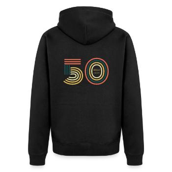 hello 50. 50th birthday - Unisex Premium Organic Zip Hoodie - black - Back - Nico (187cm)