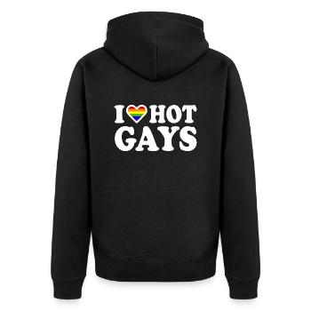 I love hot gays - Unisex Premium Bio Zip Hoodie - Schwarz - Hinten - Nico (187cm)