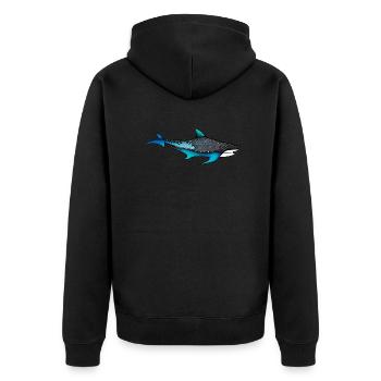 Blau und grau farbiger Hai einfaches Design - Unisex Premium Bio Zip Hoodie - Schwarz - Hinten - Nico (187cm)