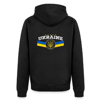 Ukrainischer Dreizack - Ukrainisches Tryzub-Symbol - Unisex Premium Bio Zip Hoodie - Schwarz - Hinten - Nico (187cm)