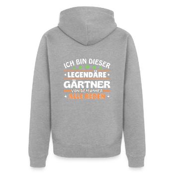 Ich bin dieser legendäre Gärtner - Unisex Premium Bio Zip Hoodie - Grau meliert - Hinten - Nico (187cm)