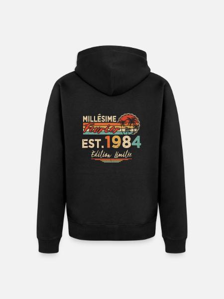 Millésime Né(e) Février 1984 Cadeau Anniversaire - Veste à capuche bio Premium Unisexe - noir