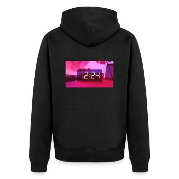 Time – 12:24 PM - Unisex Premium Organic Zip Hoodie - black - Back - Nico (187cm)