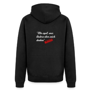Mir egal, was Andere über mich denken - Bullshit - Unisex Premium Bio Zip Hoodie - Schwarz - Hinten - Nico (187cm)