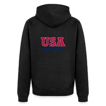 USA Lacrosse - National Colors - United States - Unisex Premium Bio Zip Hoodie - Schwarz - Hinten - Nico (187cm)