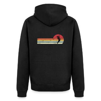 Vintage Retro E-Gitarren Motiv Gitarristen Heavy - Unisex Premium Bio Zip Hoodie - Schwarz - Hinten - Nico (187cm)