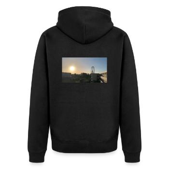 Sonnenaufgang in Grömitz Ostsee - Unisex Premium Bio Zip Hoodie - Schwarz - Hinten - Nico (187cm)