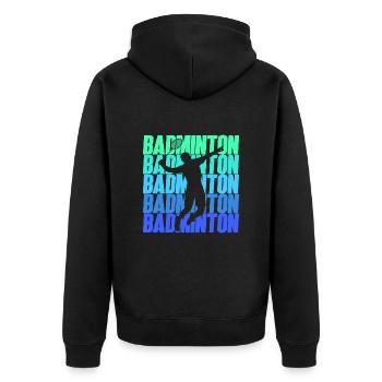 Federball Badmintonspieler Jungen Badminton - Unisex Premium Bio Zip Hoodie - Schwarz - Hinten - Nico (187cm)