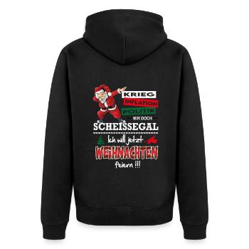 Weihnachten Christmas Lustig Feiern Scheissegal - Unisex Premium Bio Zip Hoodie - Schwarz - Hinten - Nico (187cm)