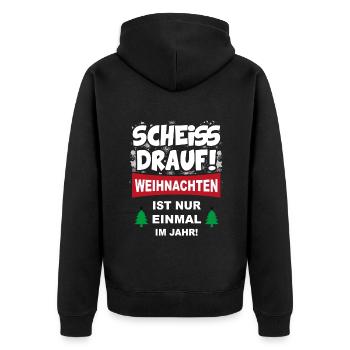 Weihnachten Christmas Lustig Scheisse Sprüche - Unisex Premium Bio Zip Hoodie - Schwarz - Hinten - Nico (187cm)