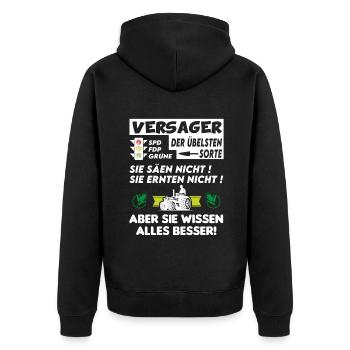 Bauern Proteste Politik Versagen Ampel - Unisex Premium Bio Zip Hoodie - Schwarz - Hinten - Nico (187cm)
