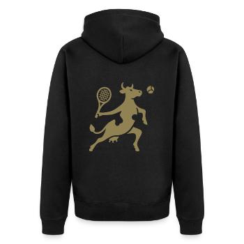 Kuhtennis Tennisspieler Silhouette Minimalistisch - Unisex Premium Bio Zip Hoodie - Schwarz - Hinten - Nico (187cm)