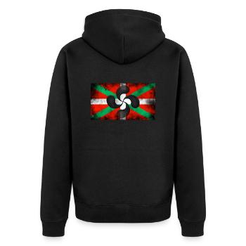 VINTAGE IKURRIÑA FLAGGE MIT LAUBURU - Unisex Premium Bio Zip Hoodie - Schwarz - Hinten - Nico (187cm)
