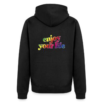 enjoy your life enjoy your life rainbow hygge - Unisex Premium Organic Zip Hoodie - black - Back - Nico (187cm)