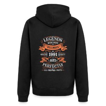 Die Legenden wurden im Dezember 1991 geboren Geschenk - Unisex Premium Bio Zip Hoodie - Schwarz - Hinten - Nico (187cm)