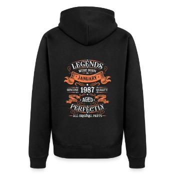 Les Légendes Sont Nées En Janvier 1987 Cadeau - Veste à capuche bio Premium Unisexe - noir - Dos - Nico (187cm)