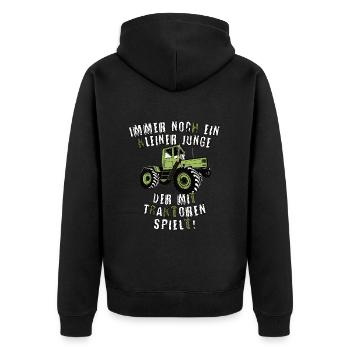 Unimog - Oldtimer - Offroad - 4x4 - MB Trac - Unisex Premium Bio Zip Hoodie - Schwarz - Hinten - Nico (187cm)