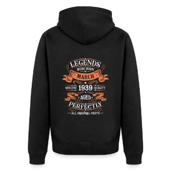 The legends were born in March 1939 gift - Unisex Premium Organic Zip Hoodie - black - Back - Nico (187cm)