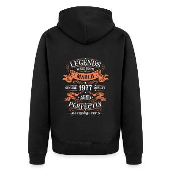 Die Legenden wurden im März 1977 geschenkt - Unisex Premium Bio Zip Hoodie - Schwarz - Hinten - Nico (187cm)