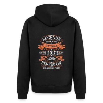 September 2017 Originelle Geburtstagsgeschenkidee - Unisex Premium Bio Zip Hoodie - Schwarz - Hinten - Nico (187cm)