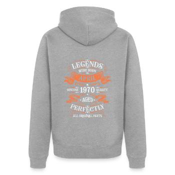 Jahre der Exzellenz April 1970 Geschenk - Unisex Premium Bio Zip Hoodie - Grau meliert - Hinten - Nico (187cm)