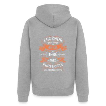 Jahre der Exzellenz April 1986 Geschenk - Unisex Premium Bio Zip Hoodie - Grau meliert - Hinten - Nico (187cm)