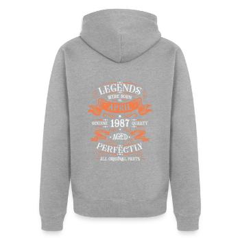 Jahre der Exzellenz April 1987 Geschenk - Unisex Premium Bio Zip Hoodie - Grau meliert - Hinten - Nico (187cm)