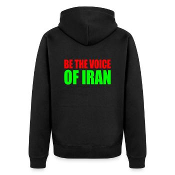 Be the voice of iran - Unisex Premium Bio Zip Hoodie - Schwarz - Hinten - Nico (187cm)