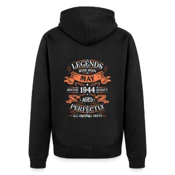 Mai 1944 Jubiläums-Vintage-Geschenk - Unisex Premium Bio Zip Hoodie - Schwarz - Hinten - Nico (187cm)
