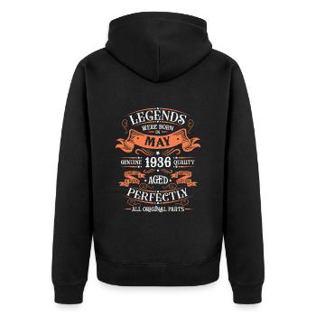 Mai 1936 Jubiläums-Vintage-Geschenk - Unisex Premium Bio Zip Hoodie - Schwarz - Hinten - Nico (187cm)