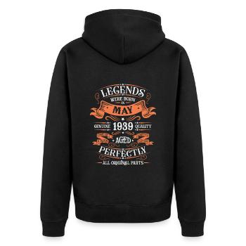 Mai 1939 Jubiläums-Vintage-Geschenk - Unisex Premium Bio Zip Hoodie - Schwarz - Hinten - Nico (187cm)