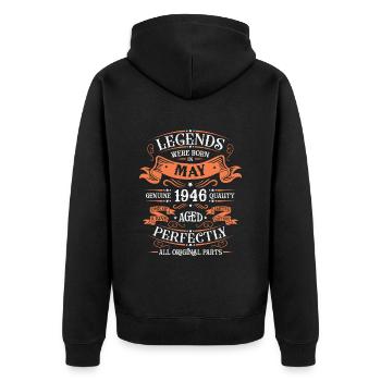 Mai 1946 Jubiläums-Vintage-Geschenk - Unisex Premium Bio Zip Hoodie - Schwarz - Hinten - Nico (187cm)
