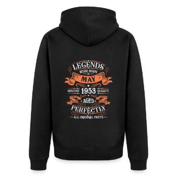 Mai 1953 Jubiläums-Vintage-Geschenk - Unisex Premium Bio Zip Hoodie - Schwarz - Hinten - Nico (187cm)