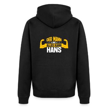 Hans Der Mann Der Alles Kann Vorname Hans - Unisex Premium Bio Zip Hoodie - Schwarz - Hinten - Nico (187cm)
