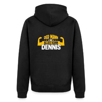 Dennis Der Mann Der Alles Kann Vorname Dennis - Unisex Premium Bio Zip Hoodie - Schwarz - Hinten - Nico (187cm)