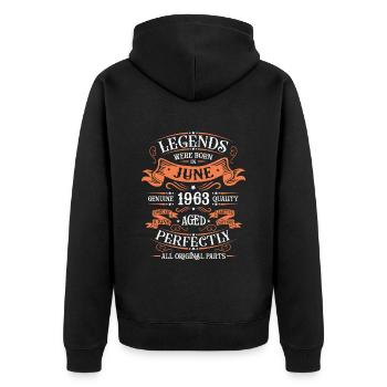 Juni 1963. Geburtstagsgeschenk Juni 1963. Juni. - Unisex Premium Bio Zip Hoodie - Schwarz - Hinten - Nico (187cm)