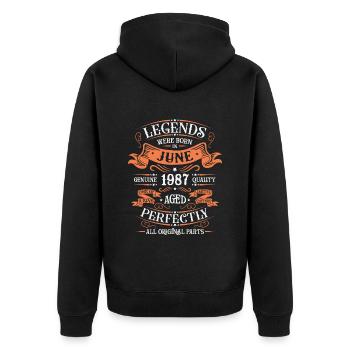 Juni 1987 Jahrestag Juni 1987 Juni - Unisex Premium Bio Zip Hoodie - Schwarz - Hinten - Nico (187cm)