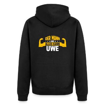 Uwe Der Mann Der Alles Kann Vorname Uwe - Unisex Premium Bio Zip Hoodie - Schwarz - Hinten - Nico (187cm)