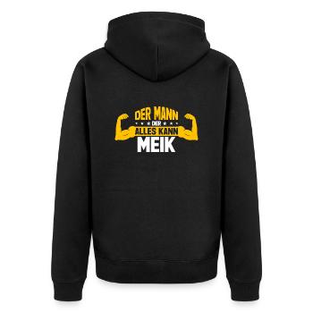 Meik Der Mann Der Alles Kann Vorname Meik - Unisex Premium Bio Zip Hoodie - Schwarz - Hinten - Nico (187cm)