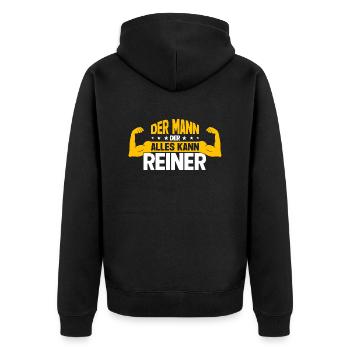Reiner Der Mann Der Alles Kann Vorname Reiner - Unisex Premium Bio Zip Hoodie - Schwarz - Hinten - Nico (187cm)