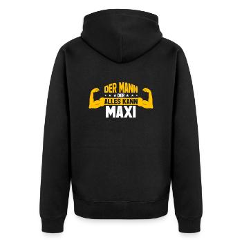 Maxi Der Mann Der Alles Kann Vorname Maxi - Unisex Premium Bio Zip Hoodie - Schwarz - Hinten - Nico (187cm)