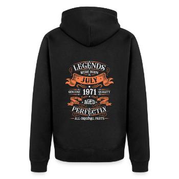 Born in July 1971 - Unisex Premium Organic Zip Hoodie - black - Back - Nico (187cm)