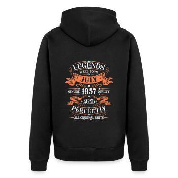 Born in July 1957 - Unisex Premium Organic Zip Hoodie - black - Back - Nico (187cm)