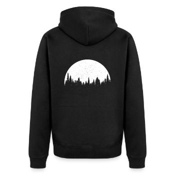 WALD I Wald unter Sternenhimmel Silhouette - Unisex Premium Bio Zip Hoodie - Schwarz - Hinten - Nico (187cm)